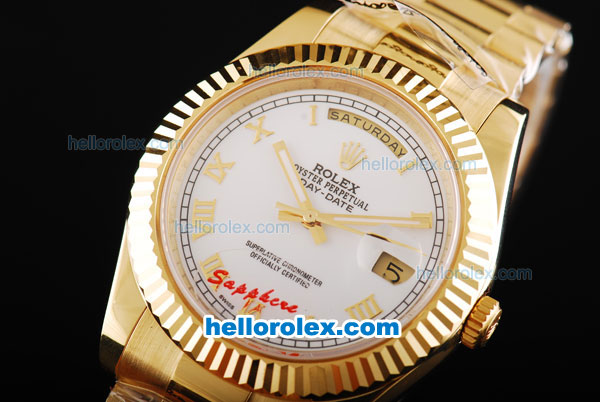 Rolex Day-Date II Automatic Movement Full Gold with White Dial and Roman Markers - Click Image to Close